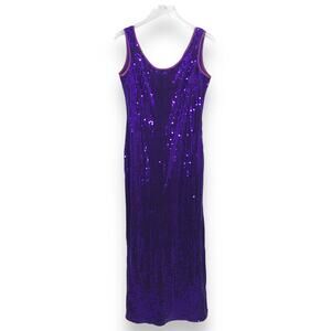 Claudine Bueche Sequin Dress 12 Scoop Neck Open Back Sleeveless Cocktail Purple